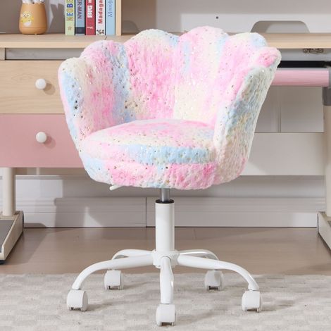 Wahson Kinder Schreibtischstuhl Höhenverstellbar, Kunstfell Drehstuhl Blütenblatt Schminktisch Stuhl, Bequemer Bürostuhl ergonomisch für Kinder Mädchen, Buntes Rosa
