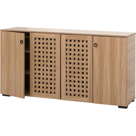 Sideboard HHG-363, Kommode Schrank Anrichte, 3D-Flecht-Design 4 Türen 9 Staufächer 83x159x37cm braun