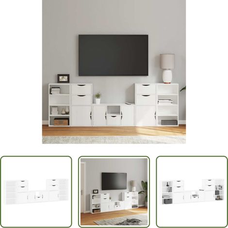 vidaXL TV-Schrank -  5-tlg. Wohnwand mit Stauraum ODDA Weiß Massivholz Kiefer (1/5)