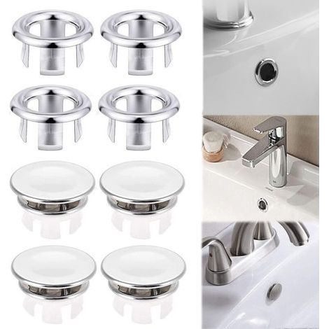 Anneaux de trop-plein pour évier – Lot de 8 bouchons ronds en plastique résistant, diamètre standard, compatibles tous éviers (1/4)