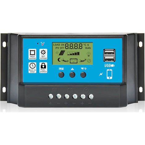 Régulateur solaire PWM 60A 12V/24V avec écran LCD, contrôleur de charge solaire à minuterie lumineuse (1/5)