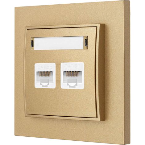 2x Internet-Steckdose mit Rahmen, Karlik Mini, goldfarben (1/3)