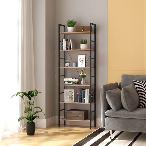 WOLTU Libreria Scaffale a 6 Ripiani Scaffalatura Fioriera Porta in Metallo Legno Legno+nero (1/5)