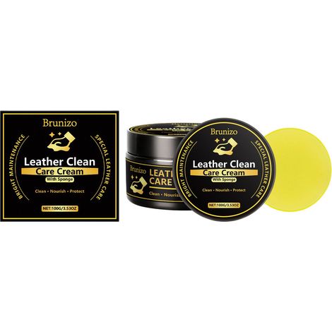 Crème d'entretien pour cuir, une crème 3 en 1 pour l'entretien, le nettoyage et la protection du cuir, pour la maison et la voiture – 100 g de crème pour cuir 1 + éponge 1 (1/5)