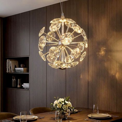 Lampada a sospensione a LED, lampada a sospensione in cristallo cromata, lampada da sala da pranzo, altezza 150 cm (1/5)