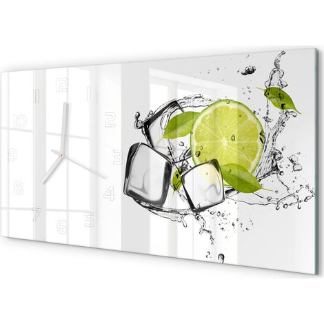 Horloge Murale Salle à Manger 60x30 cm Verre Trempé Design Contemporain Citron vert avec de la glace (1/5)