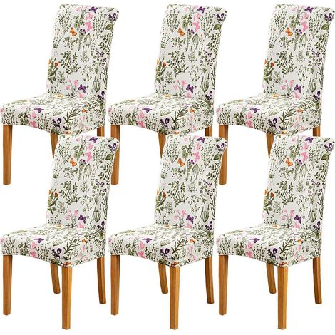 Stuhlhussen 6er Set Blumen & Gras, Stretch, abnehmbar, waschbar, für Esszimmerstühle (1/5)