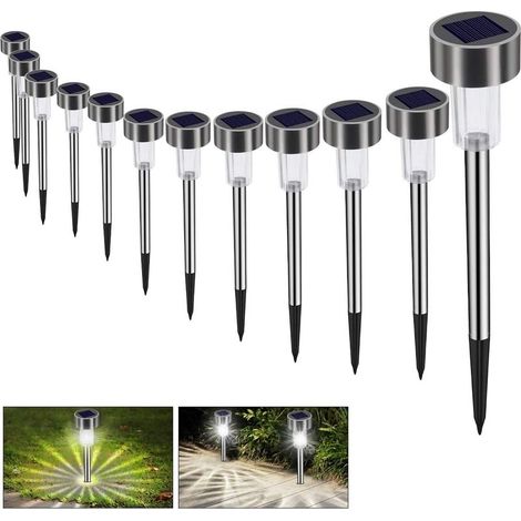 12-teiliges Solar-Gartenleuchten-Set, IP65 wasserdichte LED-Bodenleuchten, automatisch wiederaufladbare Solar-Gartenleuchten für Wege, Rasenflächen und Terrassen (Warmweiß) [Energieklasse (1/5)