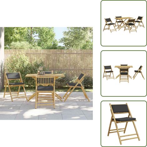 Ensemble de bistro pliante 5 pcs et coussins gris foncé bambou - Meubles De Jardin - Salon De Jardin - Ensemble Bistrot - Mobilier Extérieur - Table Et Chaises (1/5)