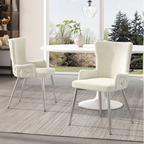 Silla comedor de terciopelo beige con patas metal gris OKMYHOME (1/5)