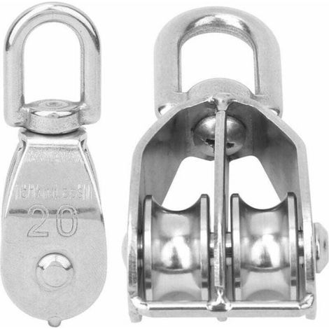 2Pcs Double Poulie Bloc M20 Poulie Fixe En Acier Inoxydable Double Roue De Levage Poulie pour Cable (1/4)