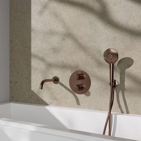 Fortifura Calvi ensemble robinetterie baignoire - bec 22cm recoupable - panneau de commande rond - flexible lisse - douchette ronde - élément encastré (1/5)