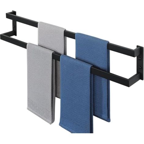 Porte Serviette Salle de Bain Double, 80 CM, en Acier Inoxydable 304, Porte Serviette Mural Cuisine Pratique et Durable, Agréable Support Serviette Salle de Bain, Noir (1/5)