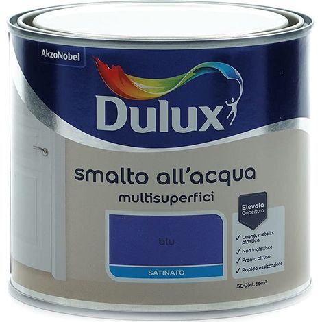 Dulux Smalto Satinato All'Acqua Per Metallo Plastica E Legno Pronto All'Uso Per Esterni E Interni, Blu, 0.5 Litri (1/5)