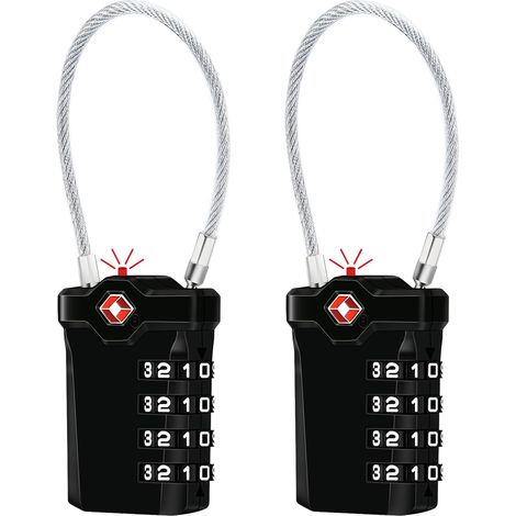Cadenas Valise, Cadenas Code 4 Chiffres, Lot de 2, Noir  Cadenas Valise Avion à Combinaison avec 14cm Câble Flexible, Serrures à Bagages pour Valise, Sacoche, etc. (1/5)
