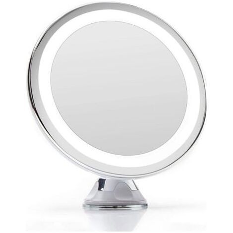 Miroir à ventouse UNIQ avec lumière LED et grossissement x10 – Miroir de maquillage blanc pour salle de bain ou voyage [BR] (1/3)