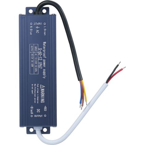 Fuente de alimentación LED impermeable IP67, transformador de alimentación de 110-240 V CA a 12 V CC, salida de voltaje constante de 60 W para tiras de LED, cajas de luz para exteriores y letreros lum (1/5)