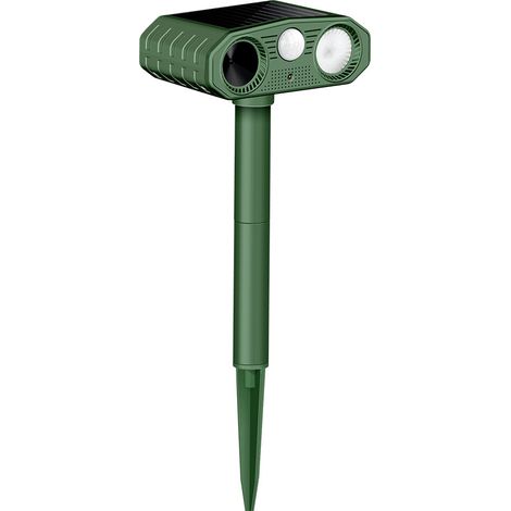 Repelente ultrasónico para gatos, 3 modos: alimentación solar y USB, resistente al agua IP54, para exteriores, con detector y luz intermitente. (1/5)