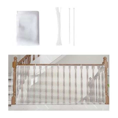 Filet de Sécurité pour Enfants, Bébé Filet de Protection pour Balcon et Escalier, 300Lx79H CM Robuste Réglable Clôture D'escalier Barriere de Securite en Maille pour Chat et Jouet, Blanc