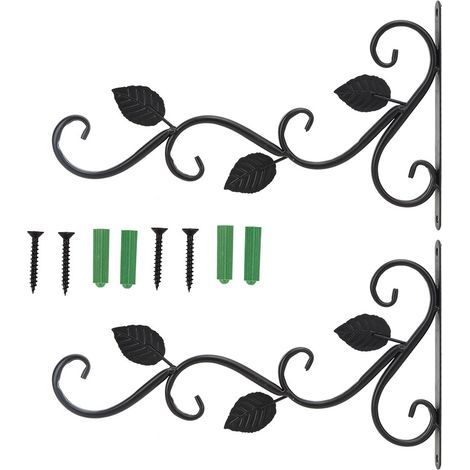 2 Crochets Mural en Fer Forgé Style Européen pour Pots de Fleurs - Décoration Jardin (Noir) (1/5)