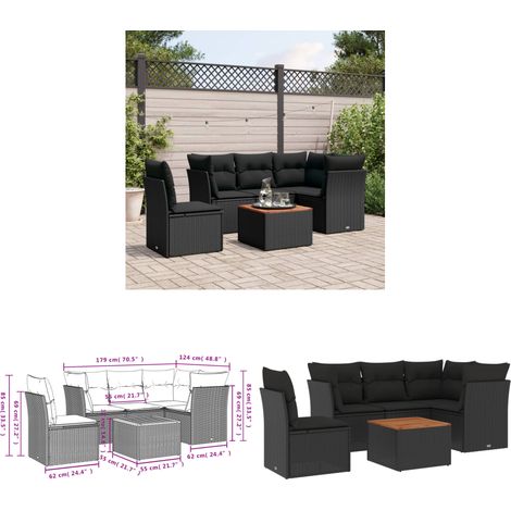 6-tlg. Garten-Sofagarnitur mit Kissen Schwarz Poly Rattan - Gartenmöbel - Outdoor Möbel - Rattan Gartenmöbel - Lounge Set - Esstisch - Home & Living (1/3)