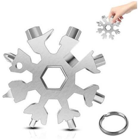 Snowflake Tool 18-in-1 Stainless Steel Multi-Tool, for Daily Travel Camping Adventure Multifunction Portable Mini Tools Christmas Gift (Silver) (1/5)