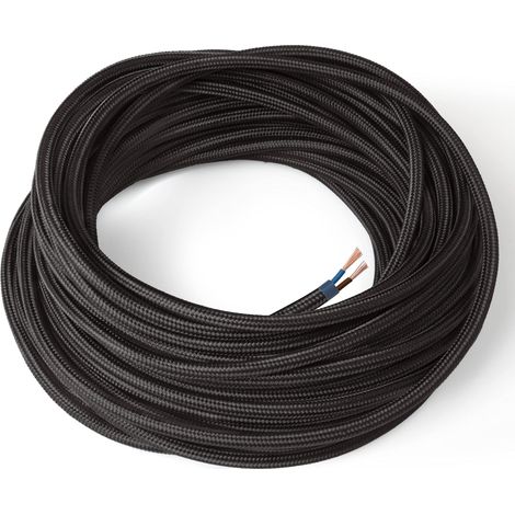 Amarcords - Cavo elettrico tessile colore NERO, tondo, seta, 50 metri, a 2 conduttori 2x0,75 - Filo rivestito in tessuto colorato vintage per lampade lampadari applique e abat jour.