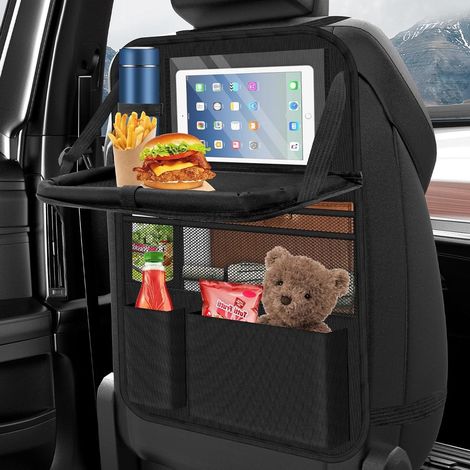 Organizzatore per auto - Protezione posteriore grande - Organizzatore multifunzionale impermeabile con cerniera, supporto pieghevole per tablet, supporto per tablet e scomparti multipli - Nero - 1 pez (1/5)