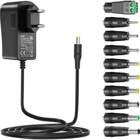Alimentation 12V 1A, Transformateur d'adaptateur de Courant AC DC Universel avec 9 fiches DC pour 12V électronique, 1000mA Max. (1/5)