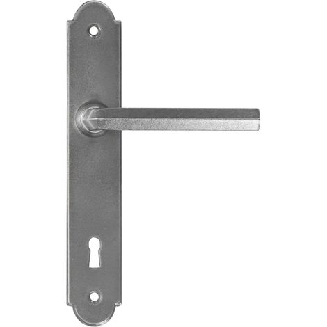 Manilla de puerta ALBA con placa para llave de 72 mm, acero.