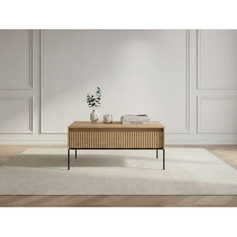 BOBOCHIC - Table basse 1 porte 100 cm LENARA avec tasseaux Marron clair (1/4)