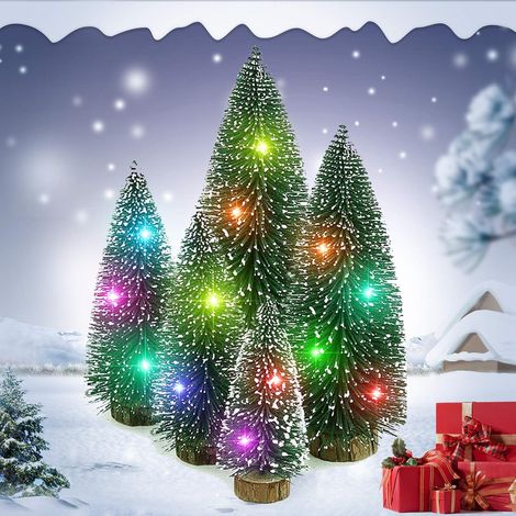 Arbol De Navidad Miniatura - Hecho De Sisal Y Madera - Con Base De Madera Redonda - Cadena De Luces Led De 2 M - Para Mesa Interior (1/5)