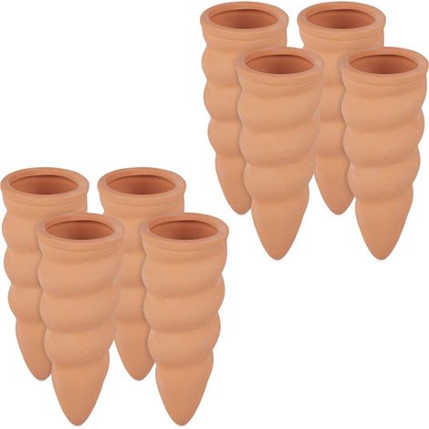 Relaxdays Clay Watering Cones, Set of 8, Plant Irrigation Kit, 1.5 L Bottles, HxD: 11.5 x 4.5 cm, Terracotta
