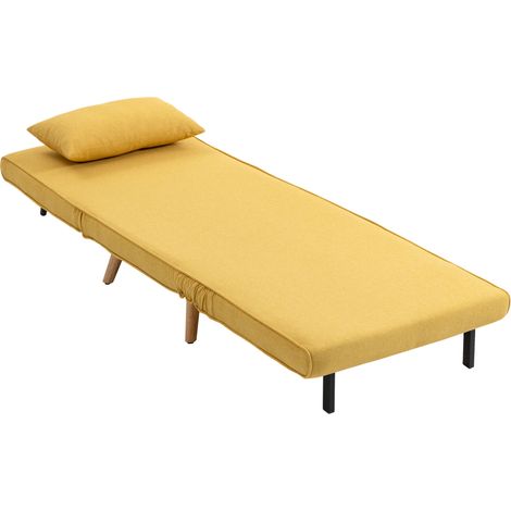 Canapé-lit pliant une place avec dossier réglable 5 positions, fauteuil-lit rembourré avec coussin, 72 x 75 x 85 cm, jaune (1/5)