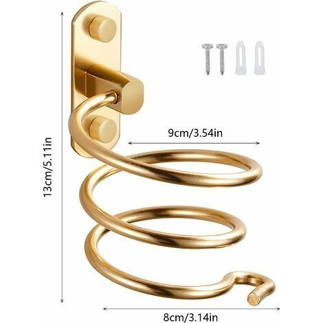 95Street Haartrocknerhalterung, Wandmontierte Haartrocknerhalterung für Hotel, Badezimmer, Toilette, Friseursalon, Aluminium (Gold) (1/4)