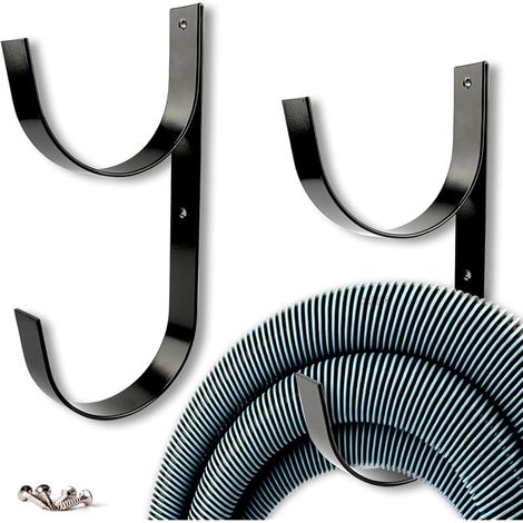 Lot de 2 cintres larges pour poteau de piscine, support robuste en aluminium noir avec vis, crochets parfaits pour tuyaux de piscine, bâtons télescopiques, tuyaux aspirateurs, filets, brosses, (1/5)