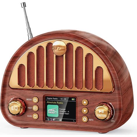 Radio Portable Dab+/FM Vintage avec Bluetooth, Double Réveil (1/5)