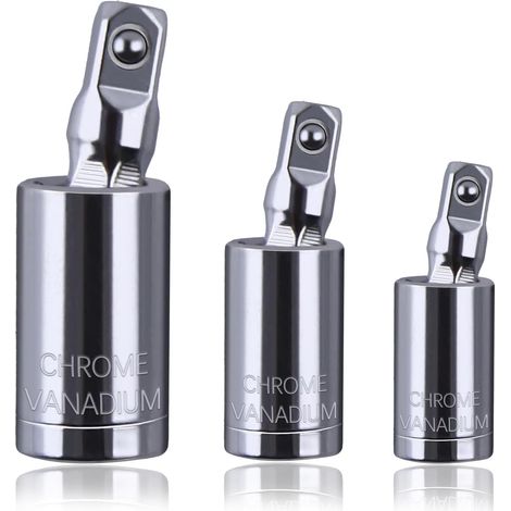 Lot de 3 douilles universelles de 6,35 mm, 9,5 mm, 1,27 cm, ensemble de douilles universelles à impact, en acier CR-V, rotation à 360 degrés, pour entretien automobile et clé (1/5)