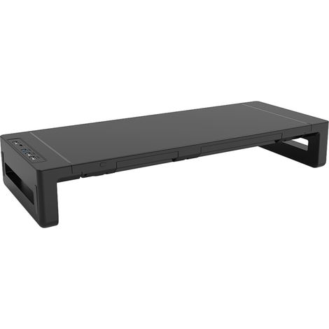 Soporte elevador ajustable para monitor con iluminación RGB, base plegable ergonómica, compartimentos de almacenamiento y 3 puertos USB organizador de escritorio multifuncional.