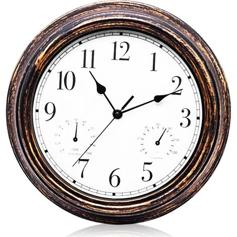 Horloge Murale, Horloge De Jardin, Horloges D'extérieur, Horloge Murale Étanche avec Thermomètre Hygromètre, 12 Pouces, Horloge Murale Vintage Étanche pour Terrasse, Piscine (1/5)