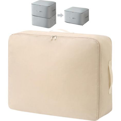 Sac de compression ultra-compact, organiseur auto-compressant pour couettes, vêtements, voyage et maison (Beige, L)