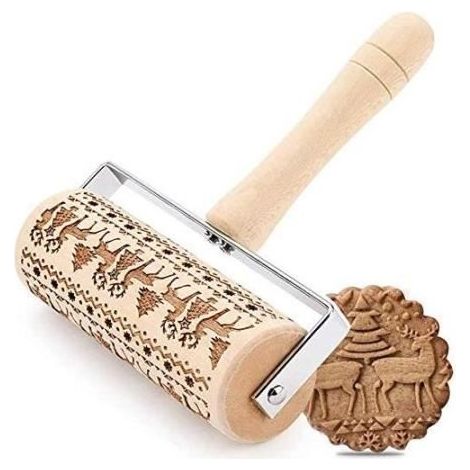 Rouleau à pâtisserie - Bois - 3D - Ergonomique - Décoration de biscuits - 18x15cm (1/4)
