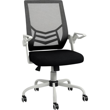 Mesh Office Chair, Computer Desk Chair with Flip-up Armrests, Lumbar Back Support and Swivel Wheels, Black and White (1/5)
