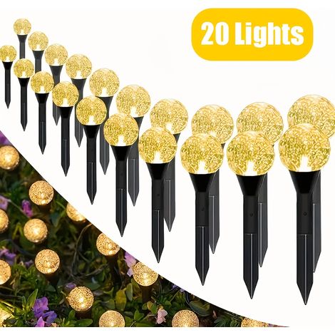 Guirlande lumineuse solaire à 20 LED en forme de boule de cristal pour pelouse, jardin ou cour - Blanc chaud (1/5)