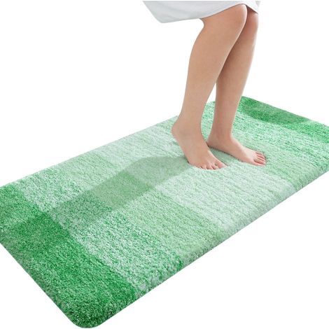 Tapis de bain en microfibre gris doux et absorbant, antidérapant, 40 x 60 cm, aspect pelucheux, 50 x 75 cm (vert). (1/5)
