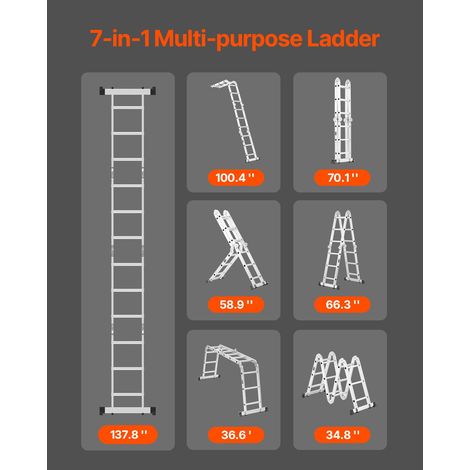 Échelle Pliante Polyvalente 7 en 1 Escabeau Télescopique Réglable avec Barre Équilibre, Hauteur de Portée 3,5 m, Charge 150 kg, Éch… (1/5)