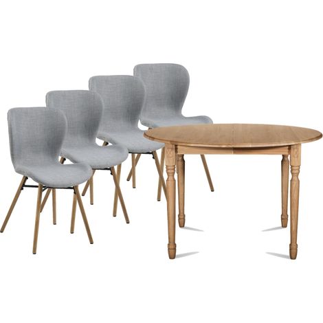 Table ronde extensible pieds tournés D105 + 4 chaises tissu - VICTORIA (1/5)