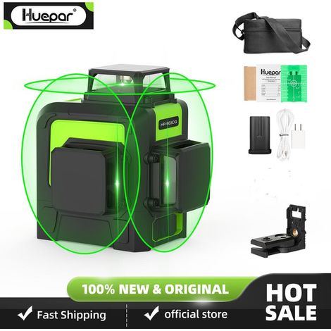 Huepar 3x360 3d laser level green Cross Line Laser Self Leveling 147ft 45m large Power 903CG