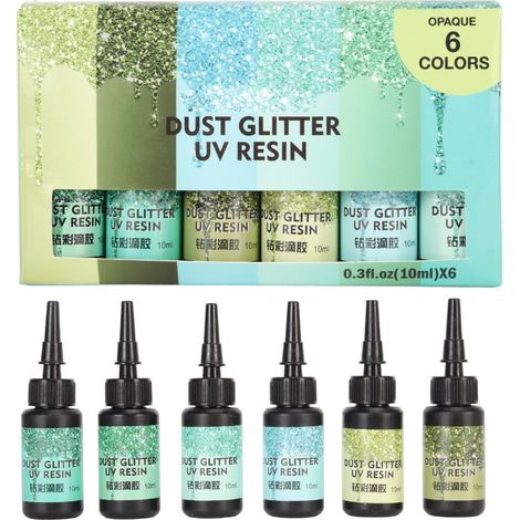 6 pièces de Résine UV Colorée 10ml en Forme de Stylo, Durcissement Rapide, Scellée avec Feuille d'Aluminium pour Bijoux DIY et Artisanat - Série Verte (1/5)