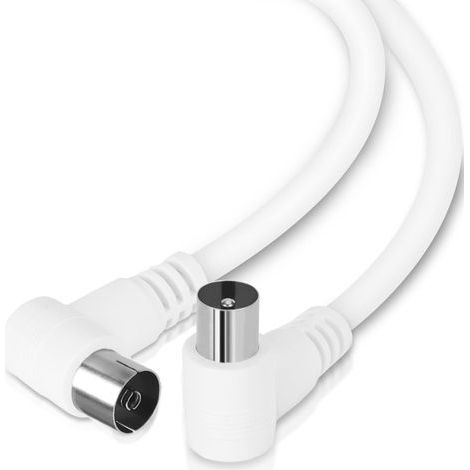 Câble d'antenne TV, câble coaxial, coudé à 90°, prend en charge HDTV, DVB-T DVB-T2, DVB-C, DVB-S, DVB-S2, DAB, radio, 1,5 m, blanc (1/5)